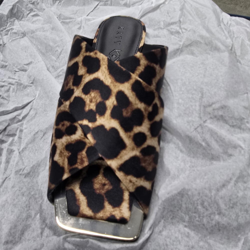 KATY PERRY Checked In Slide Leopard Print Satin